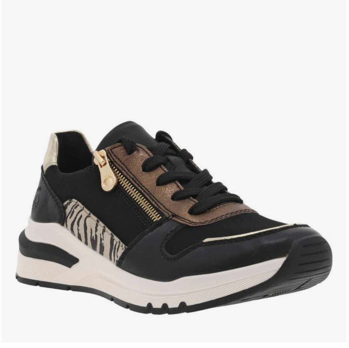 Basket Rieker Femme cuir noir et zebre