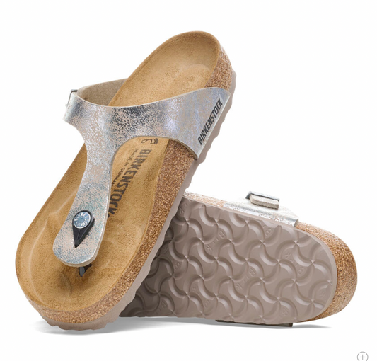 Sandales Birkenstock Femme Gizeh Birko Flor washed Metallic silveer