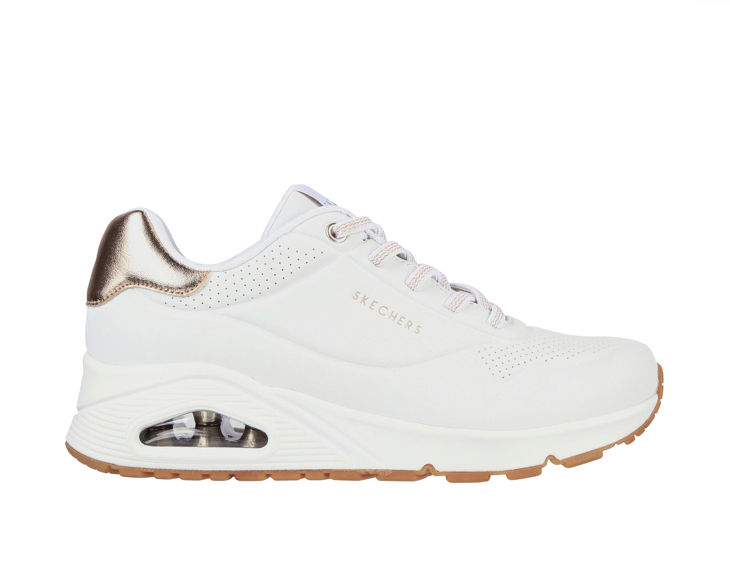 Baskets Skechers UNO Shimmer away Femme Blanc gold