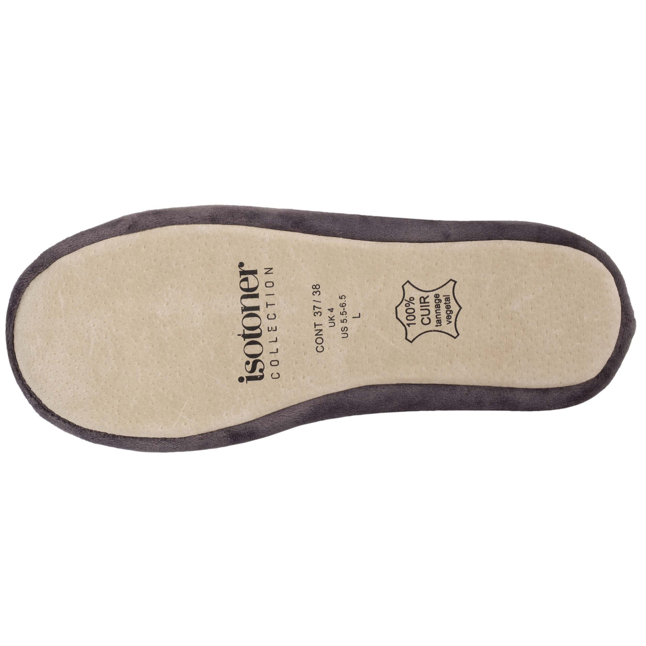 Ballerine Isotoner femme velour bio grise avec nouveau Noeud