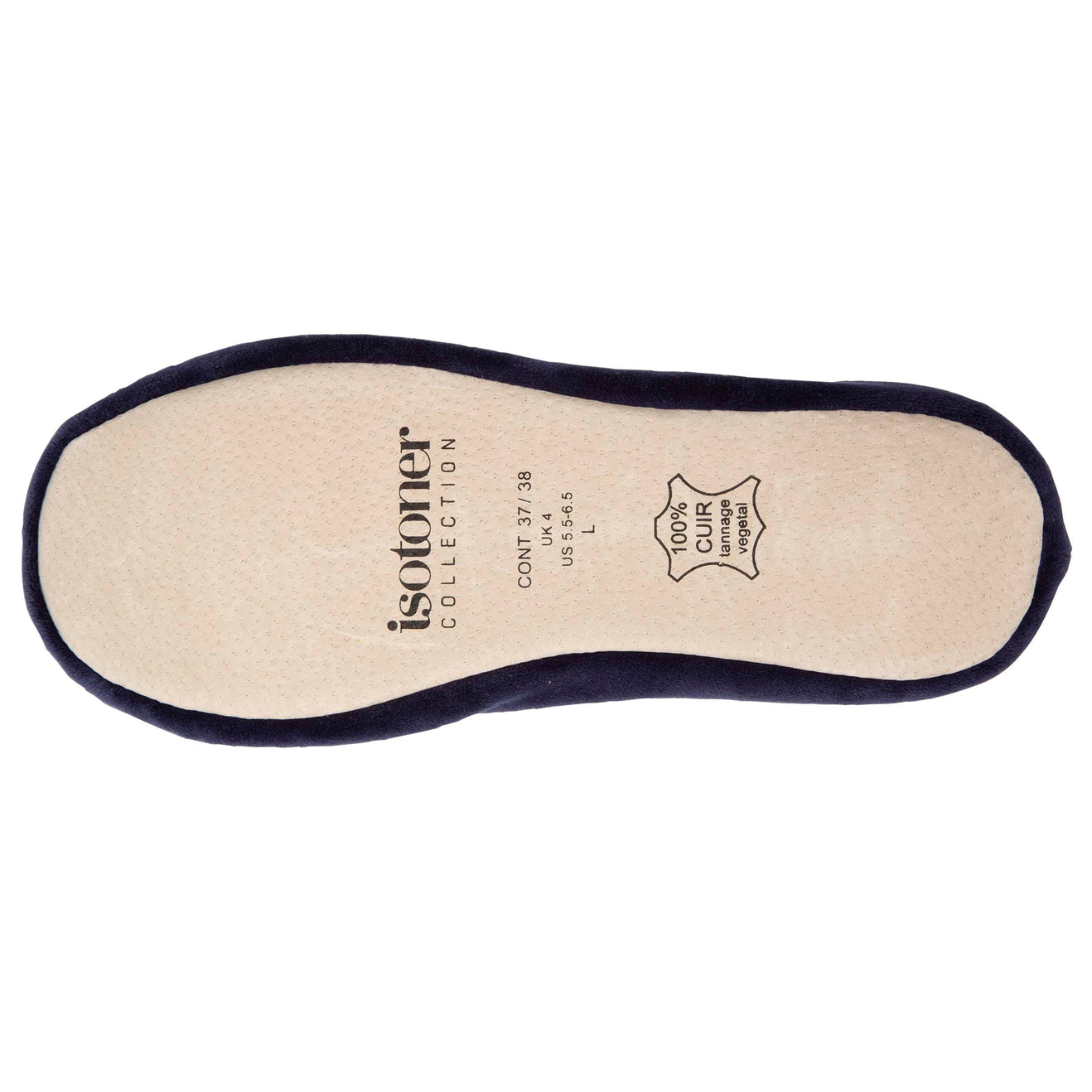 Ballerine Isotoner femme velour bio marine avec nouveau noeud