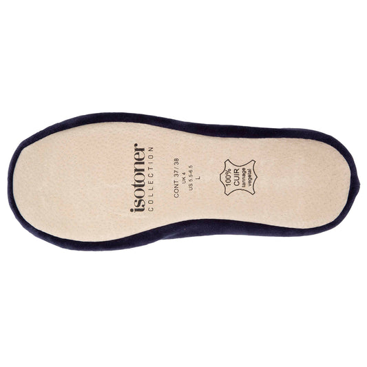 Ballerine Isotoner femme velour bio marine avec nouveau noeud