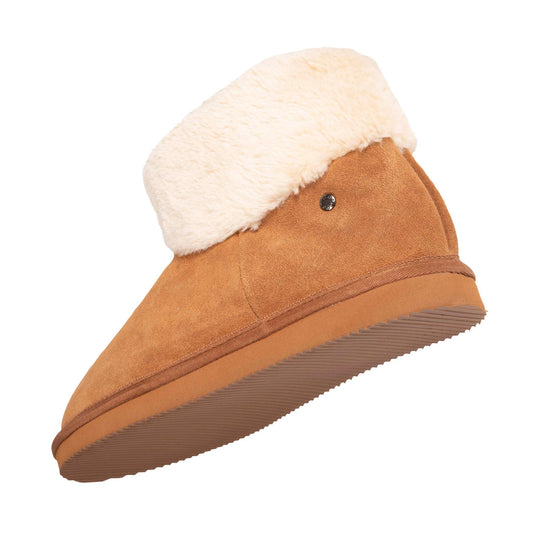 Chaussons Bottillons Isotoner femme cuir et fourrure Camel