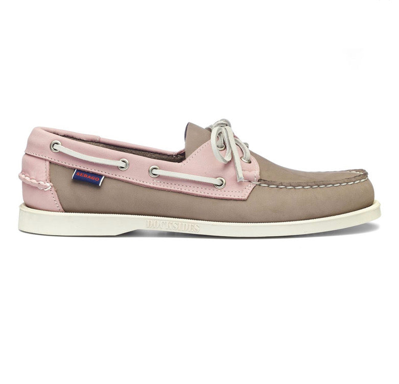 Chaussures Sebago Femme Dockside Suède Gris Moyen et Rose