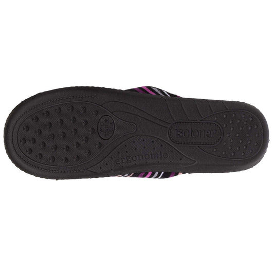 Chaussons Mules ergonomiques Isotoner Femme velour bio rayures