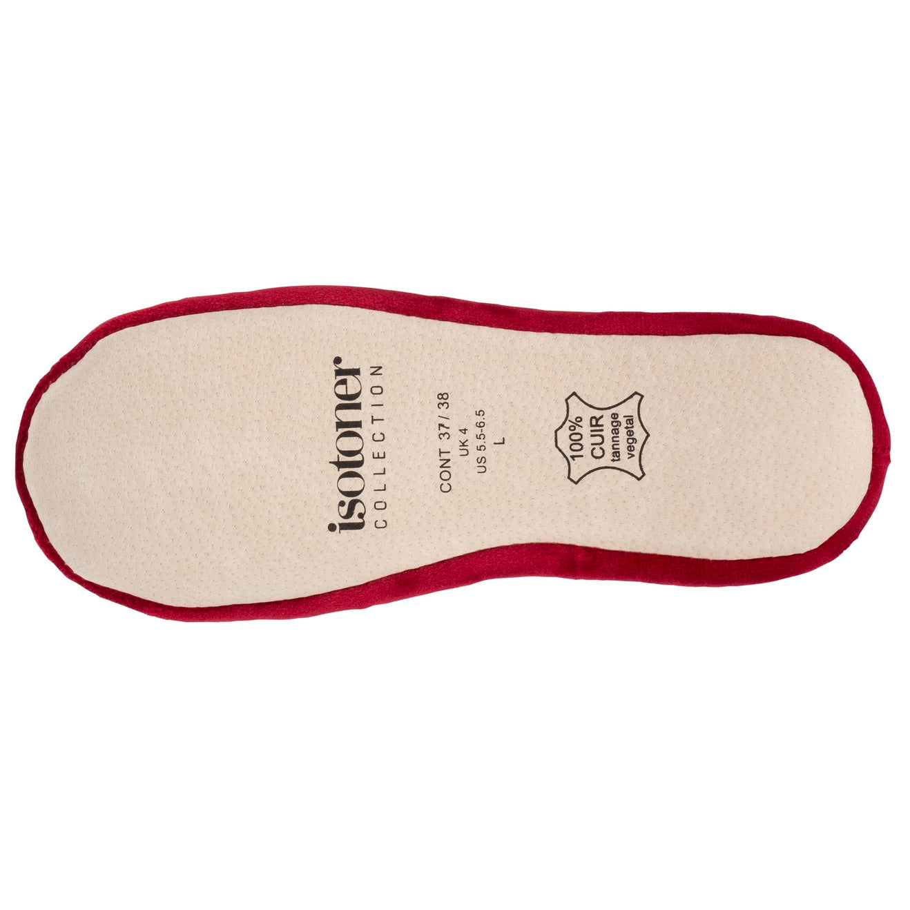 Ballerine Isotoner femme velour bio bordeau avec strass