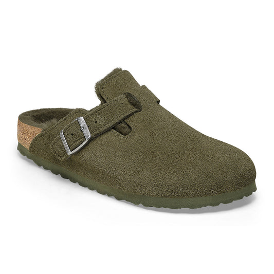 Birkenstock Boston Femme cuir suède thyme fourrée laine