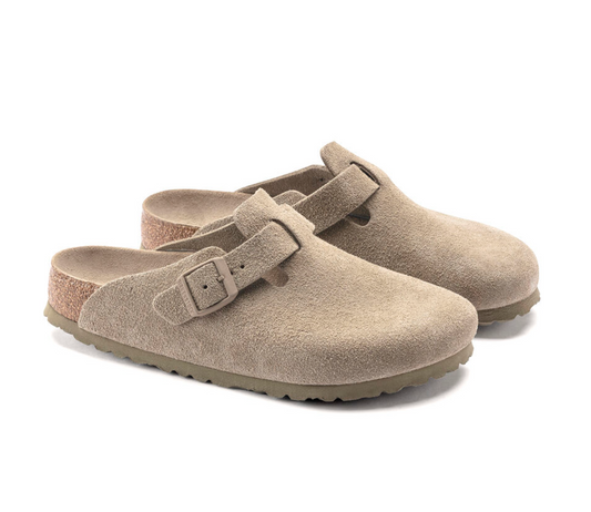 Sandales Birkenstock Femme Boston Cuir Suède Faded Khaki