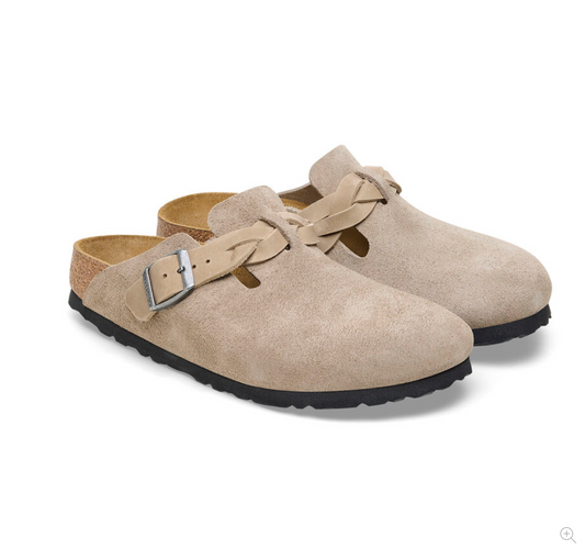 Sandales Birkenstock Femme Boston Braided Cuir Suède Taupe