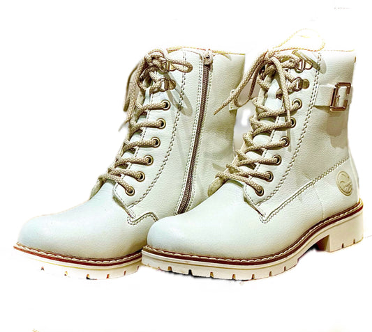 Boots Rieker Femme imperméables en cuir blanc fourré Laine