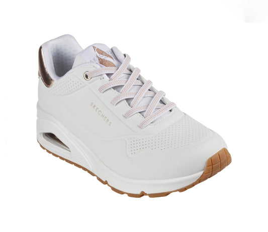 Baskets Skechers UNO Shimmer away  Femme Blanc gold