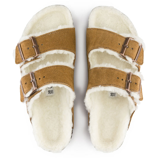 Birkenstock Arizona  Femme cuir suède Mink fourrée laine