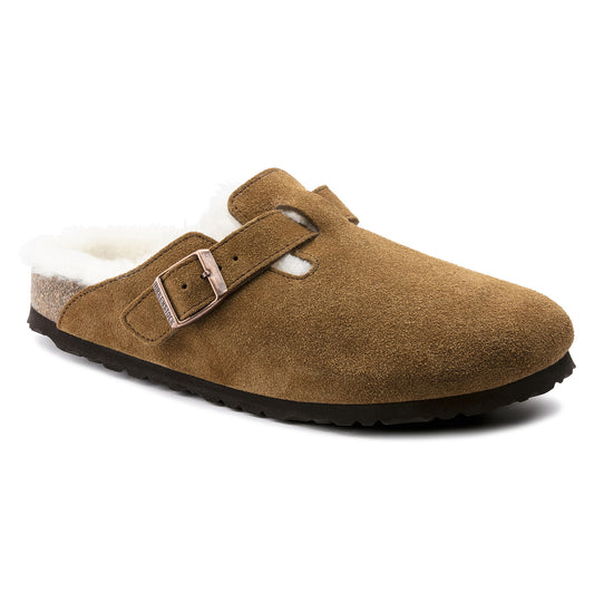 Birkenstock Boston Femme cuir suède Mink fourrée laine