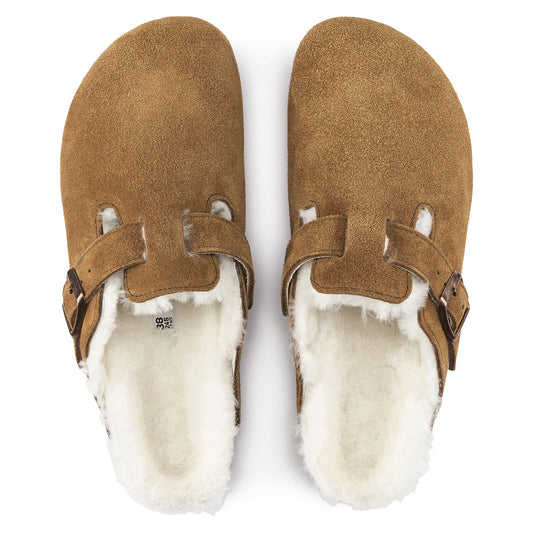 Birkenstock Boston Femme cuir suède Mink fourrée laine