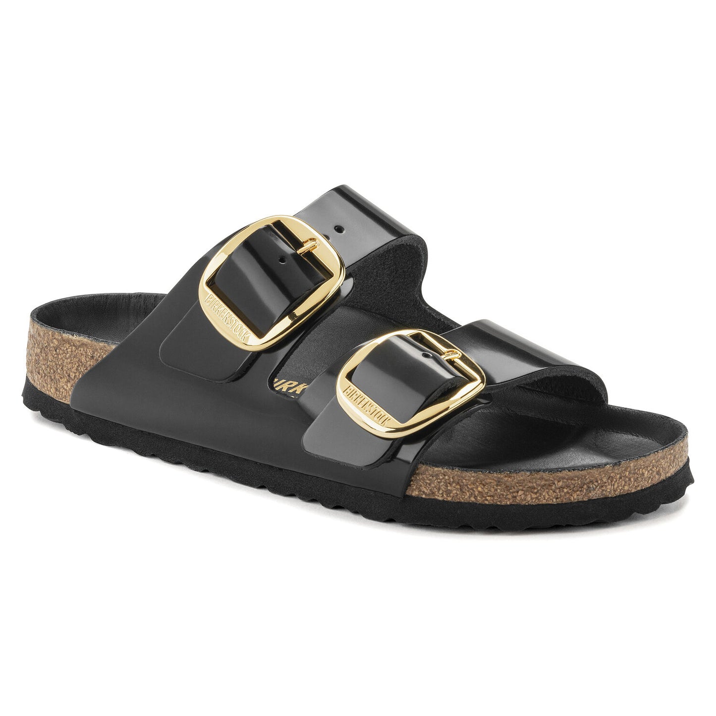 Sandales Birkenstock Femme Arizona Big Buckle Cuir naturel verni Noir