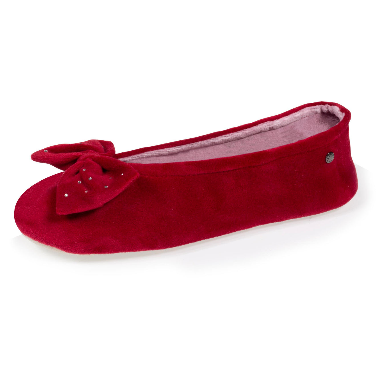Ballerine Isotoner femme velour bio bordeau avec strass