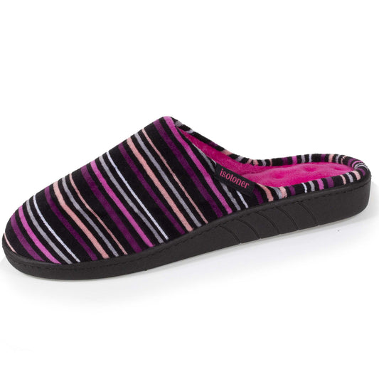 Chaussons Mules ergonomiques Isotoner Femme velour bio rayures